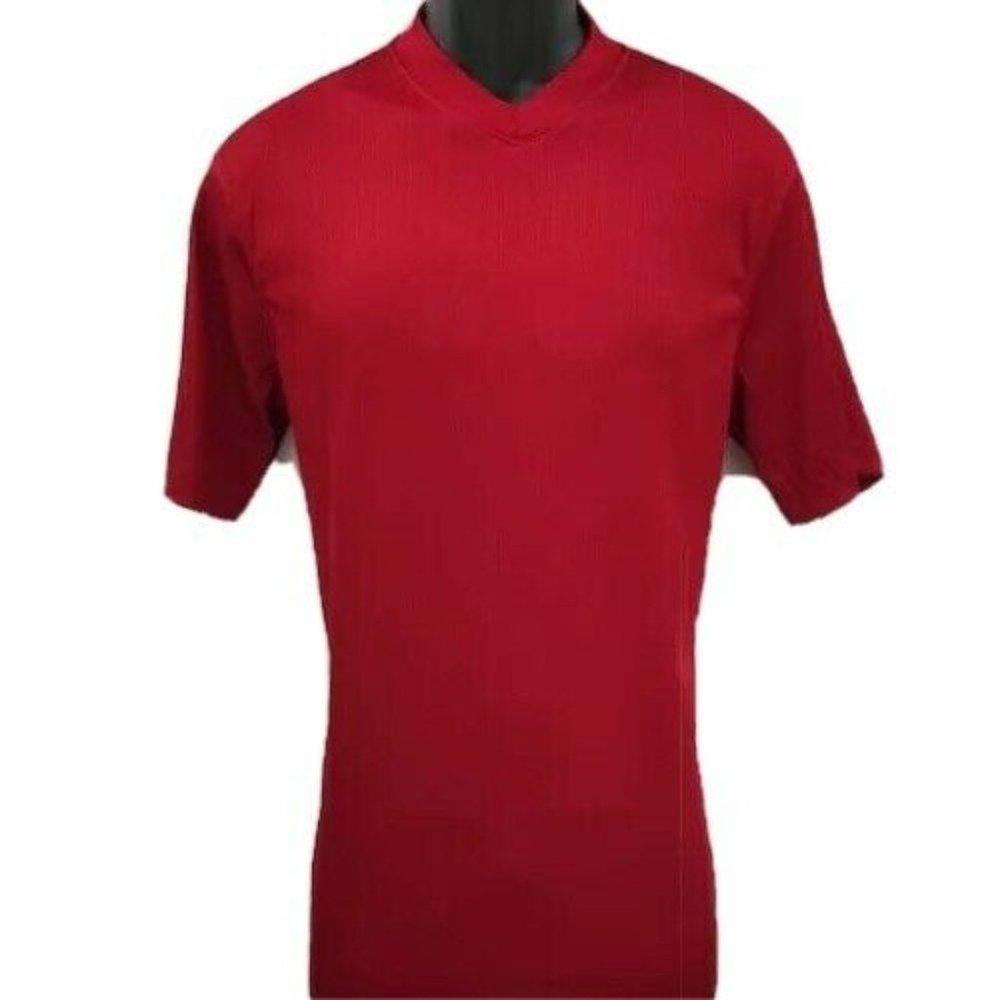 LOG-IN UOMO Men's Red T-Shirt V-Neck Ribbed Pattern Short Sleeves Size Small